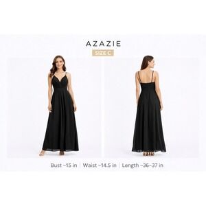 Azazie Black Chiffon Formal Bridesmaid Dress Size C V-Neck Keyhole Maxi Gown